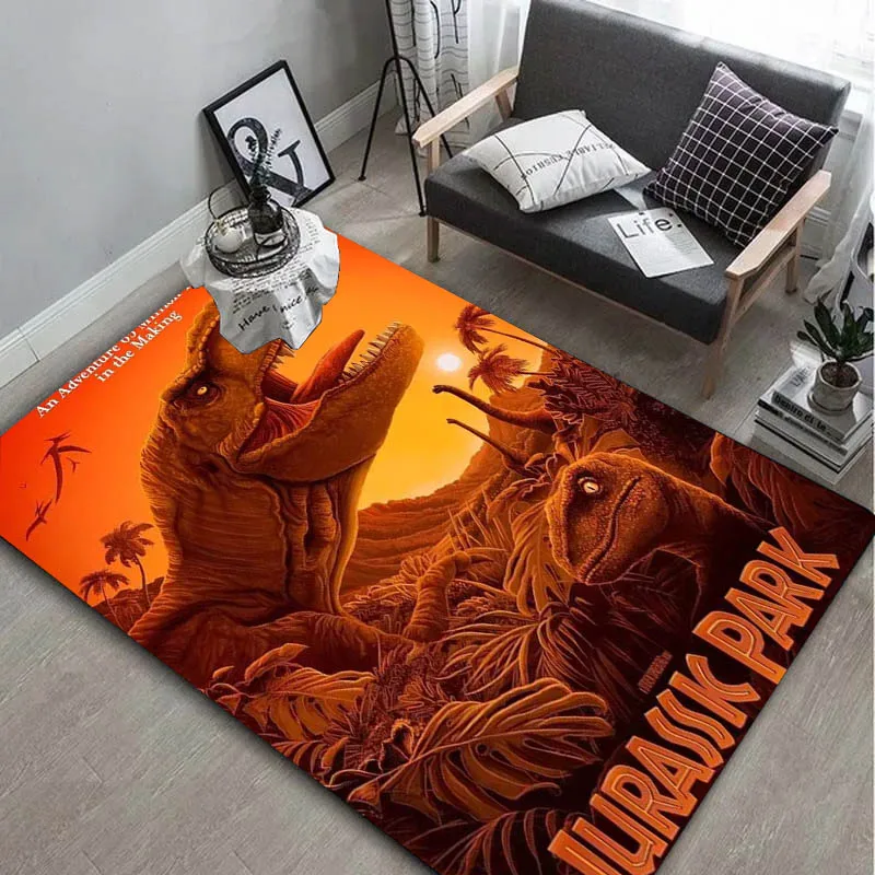 3D Dinosa J-Jurassic Park Whitepaper Carpet Rug Art for Room Decor Sofa Halloween Gifts Kid Area Rug Non-slip Floor Mat
