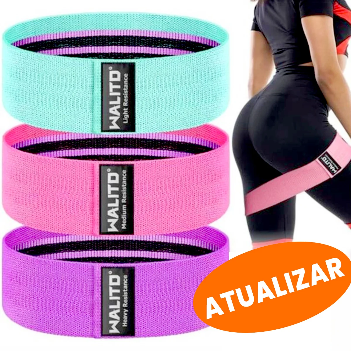 Kit de Faixas de Resistência 3 Níveis para Glúteos e Pernas, Elástico Antiderrapante para Exercícios Diários de Fitness