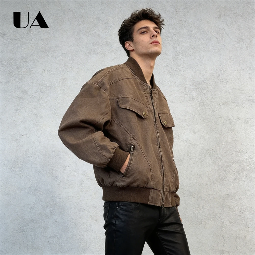 

ULBYANRY Corduroy Baseball Collar Jacket Men's Vintage Casual Trendy Jacket, High Street Retro Youth Jackets