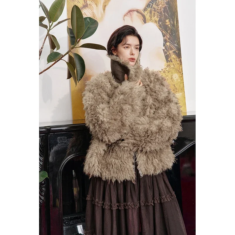 ELFSACK  Winter Casual Gradient Long Hair Faux Fur Jacket For Women