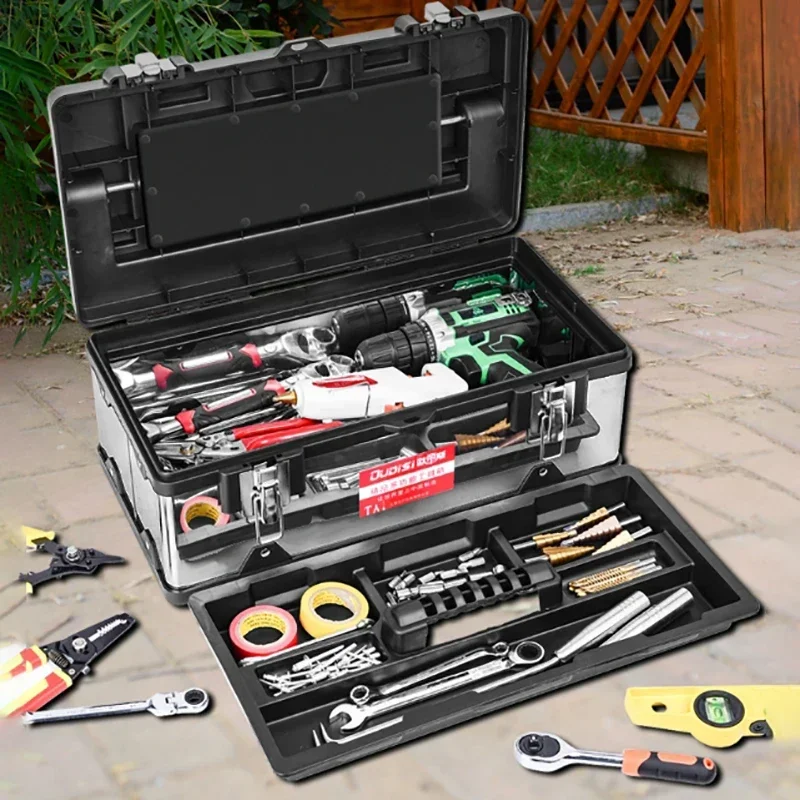 Large Electrical Maintenance Toolbox Stainless Steel Portable Suitcase Tool Storage Multifunctional Hardware Storage Accessories