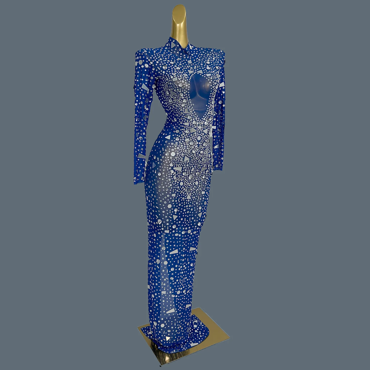 

Sparkly Crystals Mirrors Mesh Elegant Gown Prom Celebrate Wedding Birthday Dress Sexy Photograph Wear Stage Costume loukongxiong