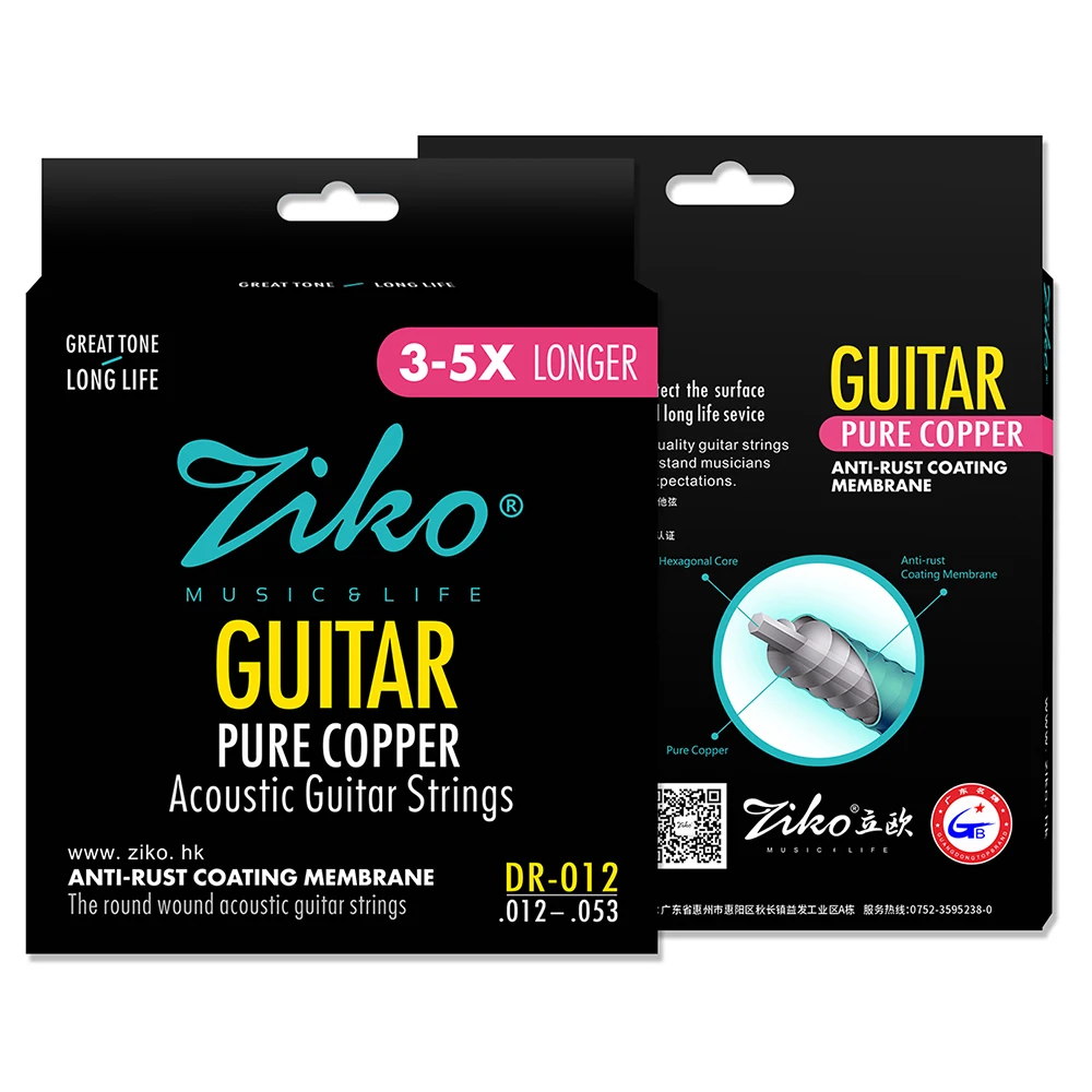 

ZIKO DR-012 Acoustic Guitar Strings Hexagon Alloy Wire Pure Copper Wound Anti-Rust Coating Acoustic Guitar Strings Accessories