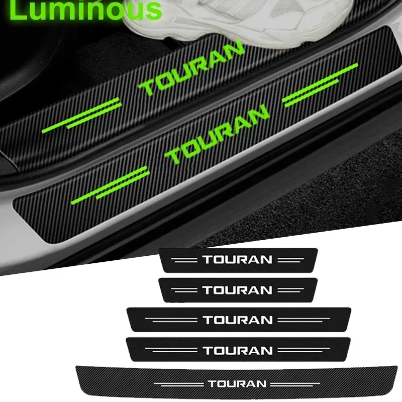 Luminous Carbon Fiber Car Door Threshold Sill Scuff Plate Decals Stickers Auto Door Entry Pedal Guards for VW Touran Logo Tape