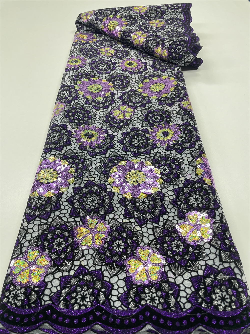 

2024 High Quality African Nigerian Guipure Cord Lace Fabric Lace Fabric With Sequins For Elegant Women Dresses Materials Sewing