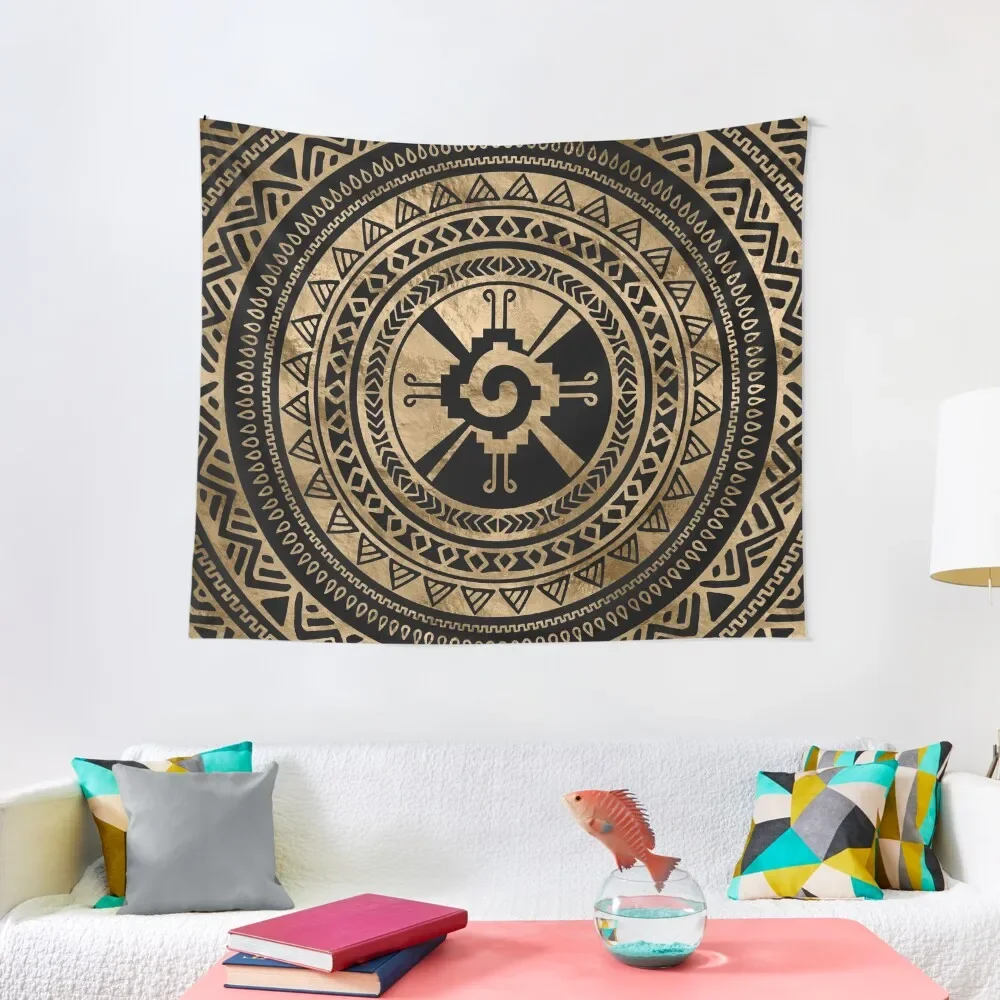 Hunab Ku Mayan symbol black and gold Tapestry Cute Decor Christmas Decoration Aesthetic Decoration Tapestry