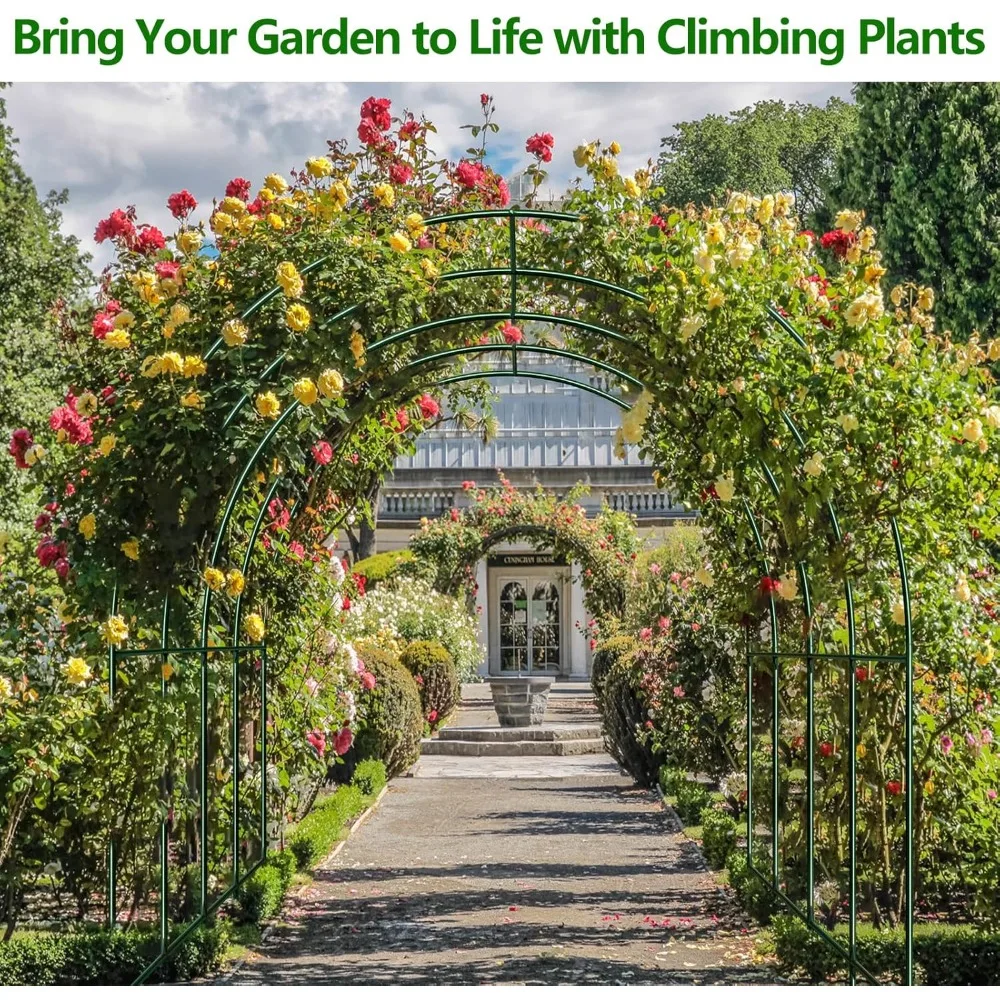 إطار قوس دعم كبير للحديقة لنباتات التسلق، 13.1 × 7.05 × 7.22 قدم قوس أربور لتسلق النباتات شديدة التحمل، متعددة الأغراض S