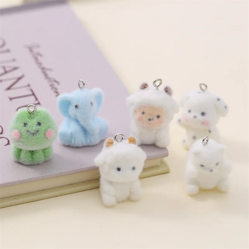 

Зимний стиль, 40 шт./лот, цветные флокированные животные, мультяшные овцы, форма слона, куклы из смолы, бусины, ювелирные изделия своими руками, аксессуары