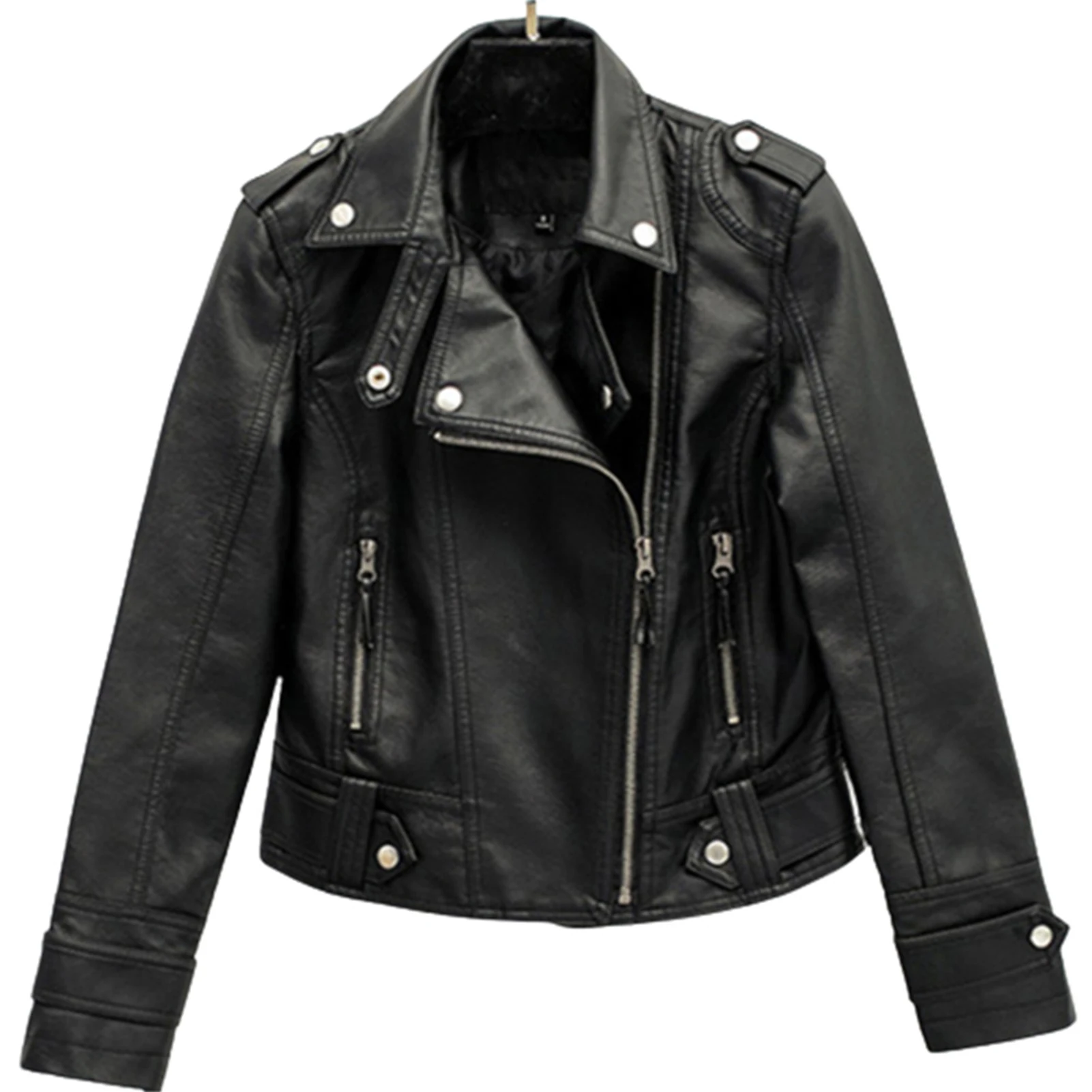 Female\'s Biker Lapel Jacket Classic Faux Leather Biker Jacket For Perfect For Casual Or Formal Wear