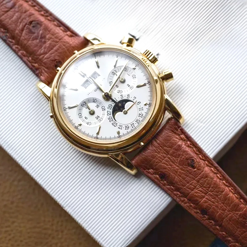Leather watch band ostrich pattern For PATEK PHILIPPE Grand Complications Calatrava model 5227 5146 5205 cowhide strap for men