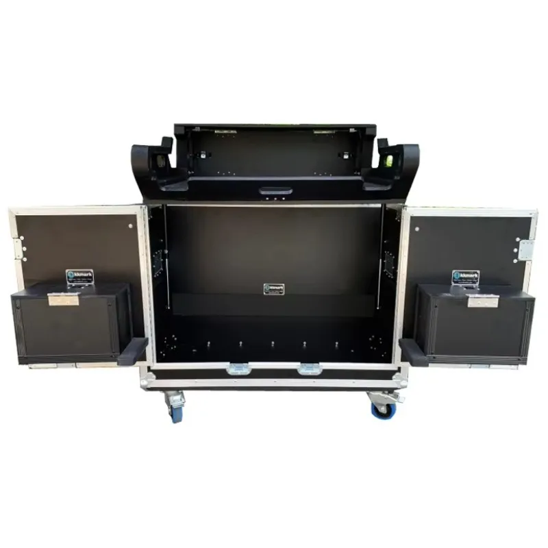 Black Flip Flight Road Cases for Midas M32 Console with Doghouse and Wheels