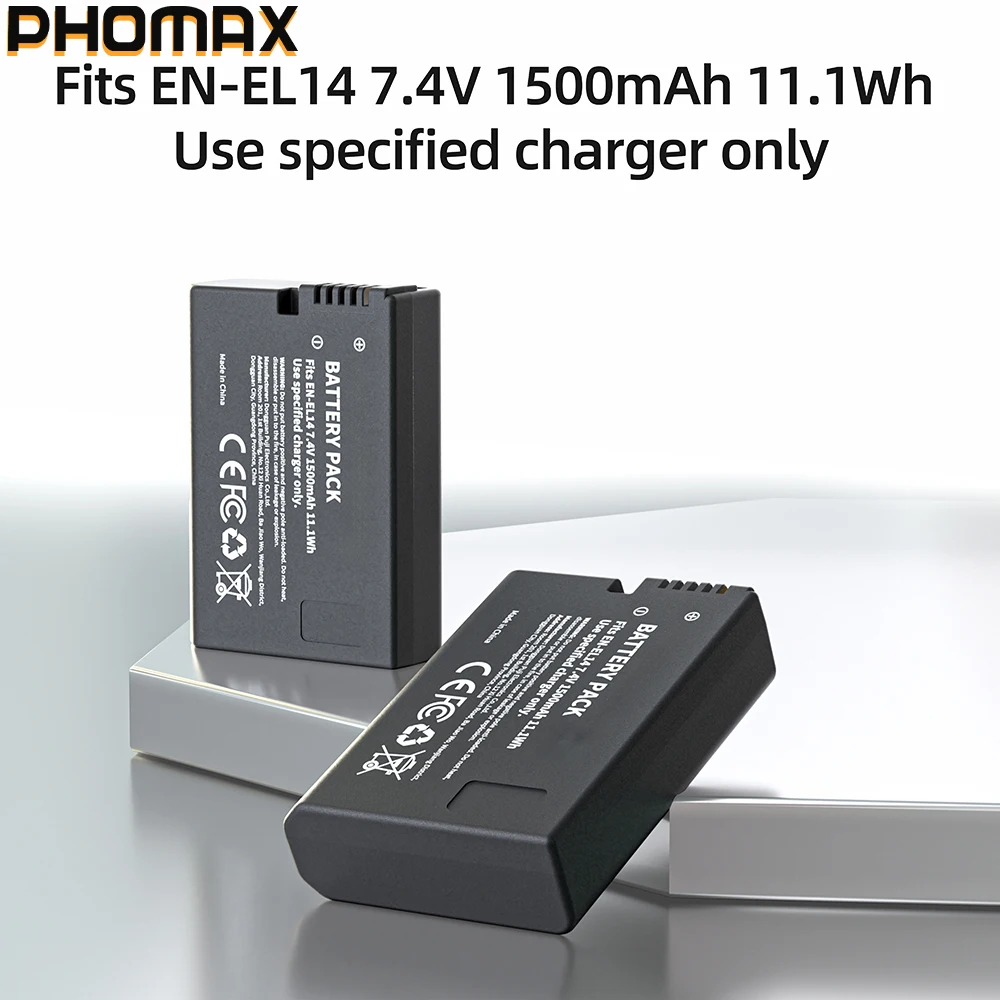 PHOMAX 1500mAh EN-EL14 EL14 CAMERA BATTERY EN-EL14 For Nikon P7000 P7100 P7800 P7700 D3100 D3200 D3300 D3400 D3500 D5600 D5100