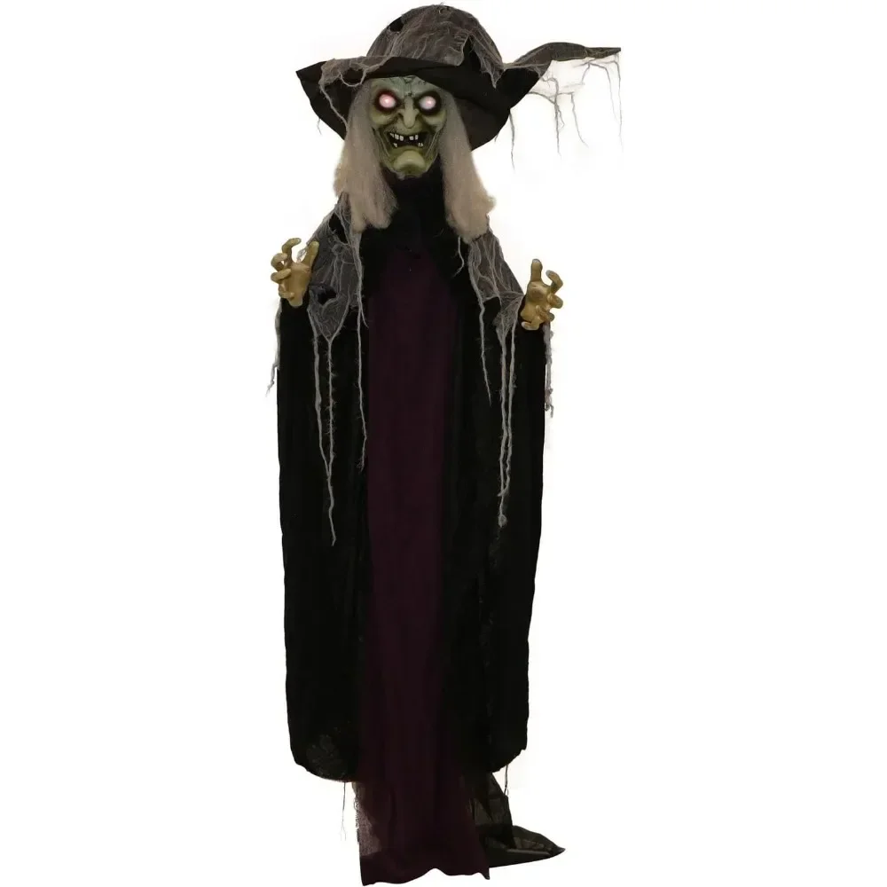 Life-Size Scary Talking Witch, Halloween Animatronic with Touch Activated and Sound, Battery Operated Halloween Decorations