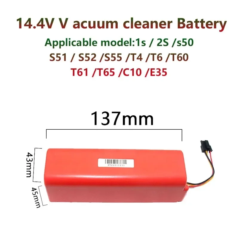 

14.4V Replacement Battery BRR-2P4S-5200D for XIAOMI 1S 1ST Roborock SDJQR01RR Sweeping Mopping Robot Vacuum Cleaner 128Ah
