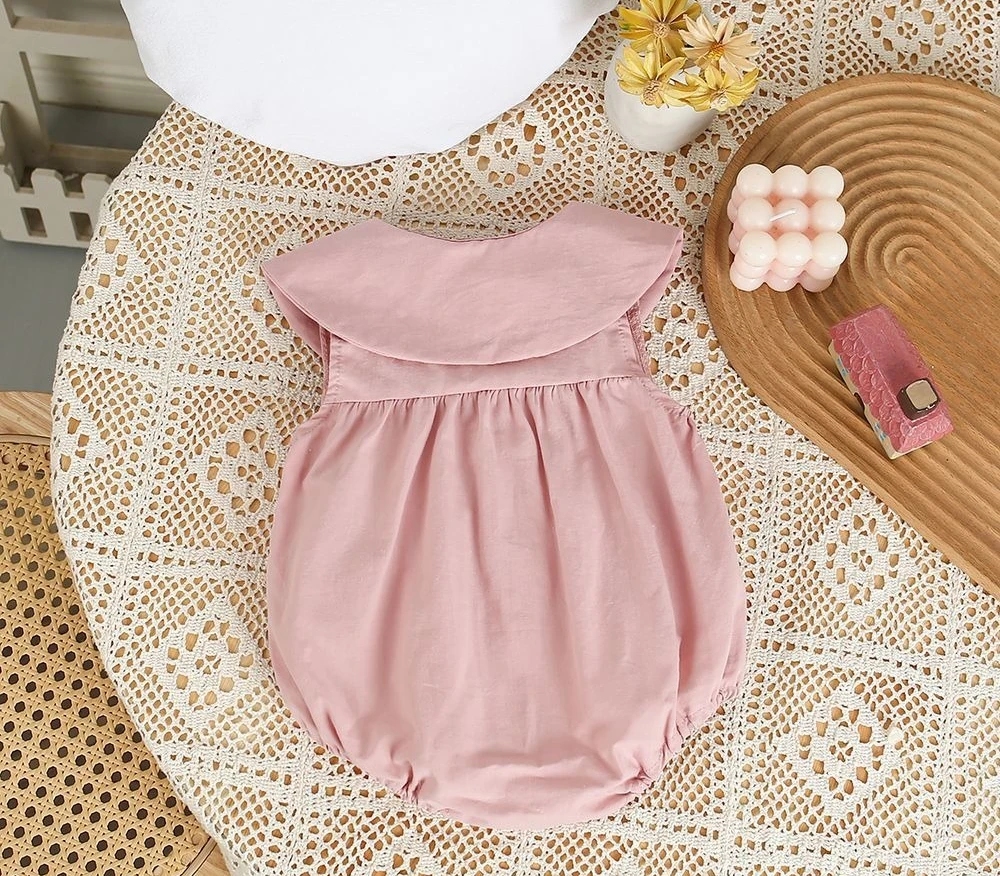 2025 Summer Thin Cute Princess Style Outfit Baby Girl Pink Butterfly New Collar Sleeveless Beautiful and Comfortable Rompers