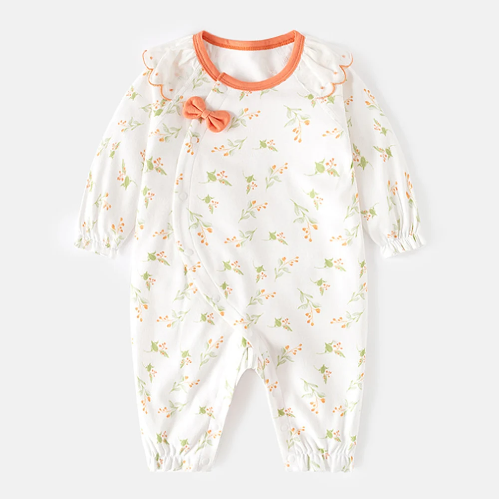 2024 Autumn Baby Long Sleeve Romper Floral 100% Cotton Newborn Clothes 1st Birthday Princess Baby Girl Jumpsuit