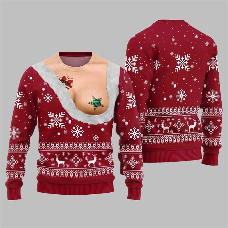 Printed Sexy Figure Funny Ugly Christmas Sweater Men Humour Animal Pattern Pullover Sweaters Xmas Festival Clothes Sweatshirt