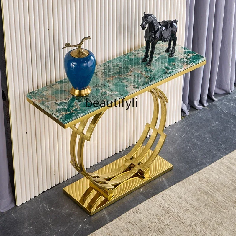 

A26 Italian light luxury rock slab marble entrance table designer creative luxury stone entrance table a16