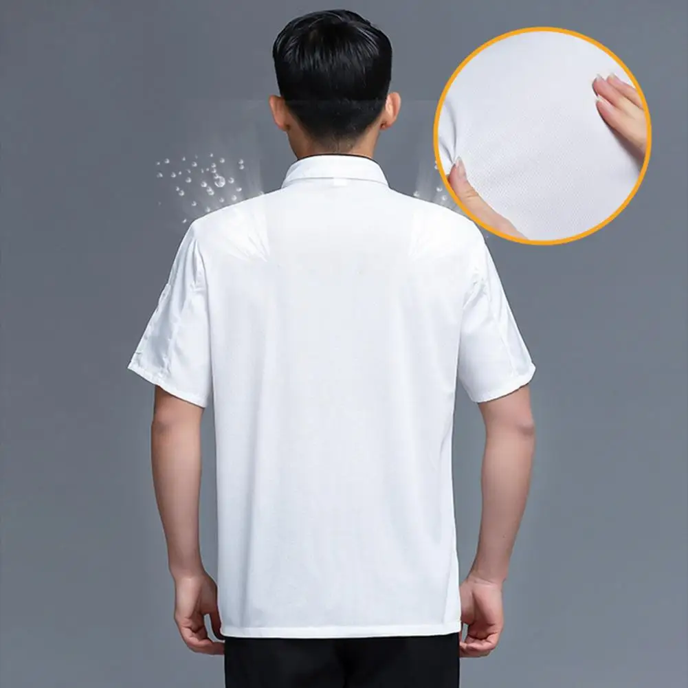 Chef Uniform Stand Collar Short Sleeve Solid Color Patch Pocket Work Clothes Double-breasted Baker Bakery Clothes Foodservice