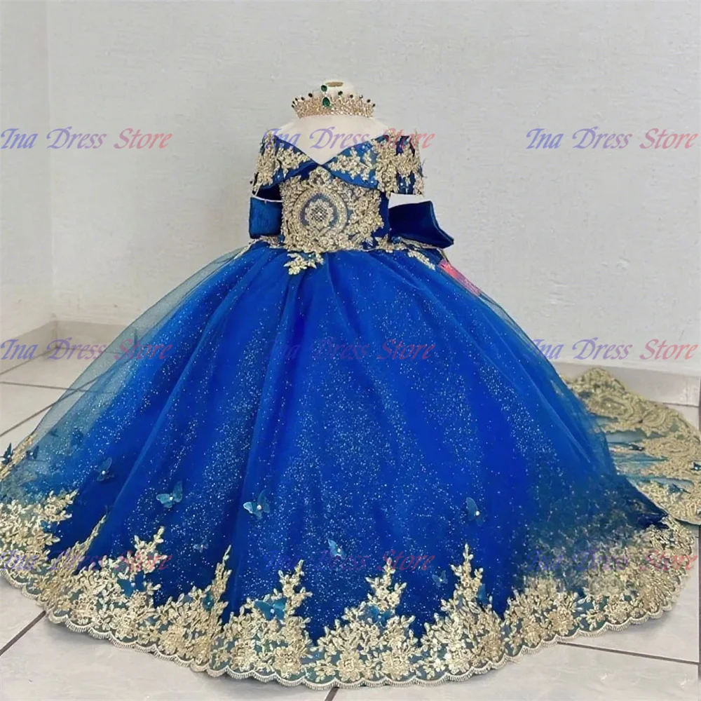 

First Communion Gowns White Angel Tulle Lace Printing Flower Girl Dress For Wedding Sleeve Kids Birthday Gift Pageant Princess