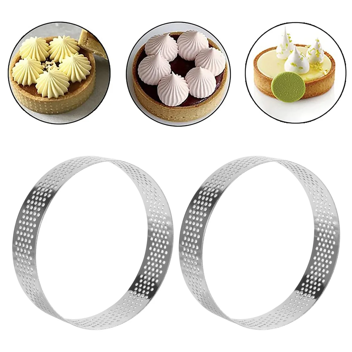 10 Pcs Circular Stainless Steel Tart Ring Tower Pie Cake Mould Baking Tools Perforated Cake Mousse Ring,8cm