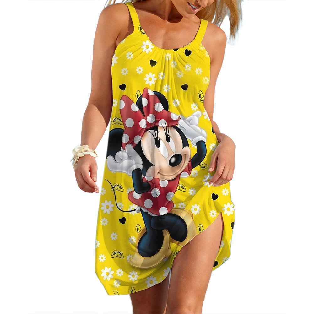 Disney Mickey Minnie Slip Dresses For Woman Summer 3D Print Clothing Cartoon Women\'s Beach Dress Cute Sexy Sling Beach Cool Top