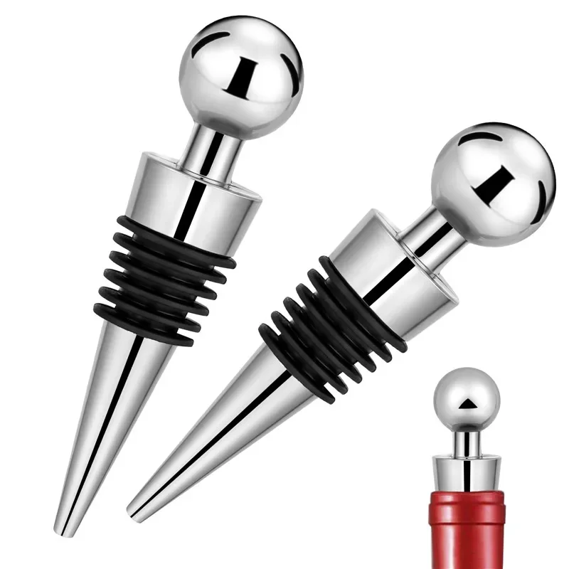 2pcs/set Silver Bottle Stopper Round Ball Shape Champagne Saver Home Bar Accessory Wine Stoppers Gadget for Wedding Club Party