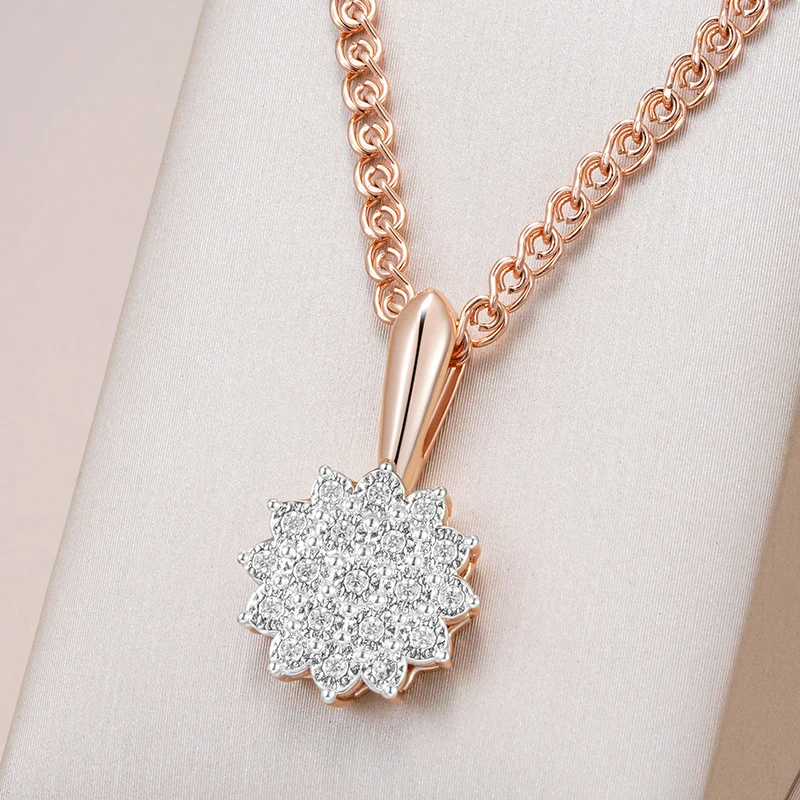 Kinel Hot Full Shiny Natural Zircon Pendant Necklace for Women Unique 585 Rose Gold Silver Color Mix Wedding Jewelry Best Gift