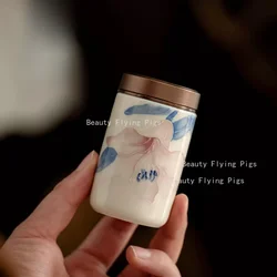 1pc Ceramic Tea Jar Coffee Powder Jar Moisture-proof Storage Container Chinese Medicine Powder Jar Tea Ceremony Accessories