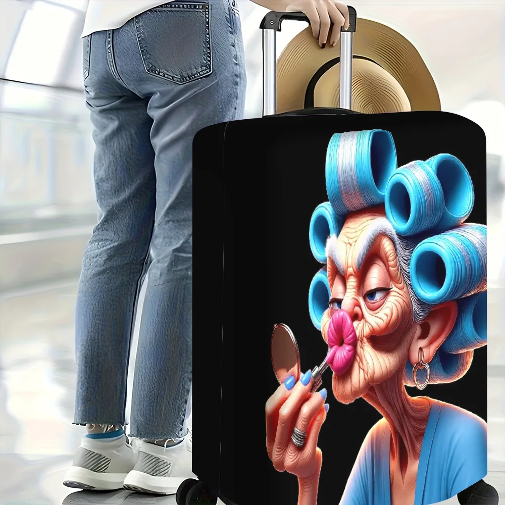 1pc funny old lady makeup-patterned luggage cover. Fits 18–32-inch suitcases; effectively protects your suitcase