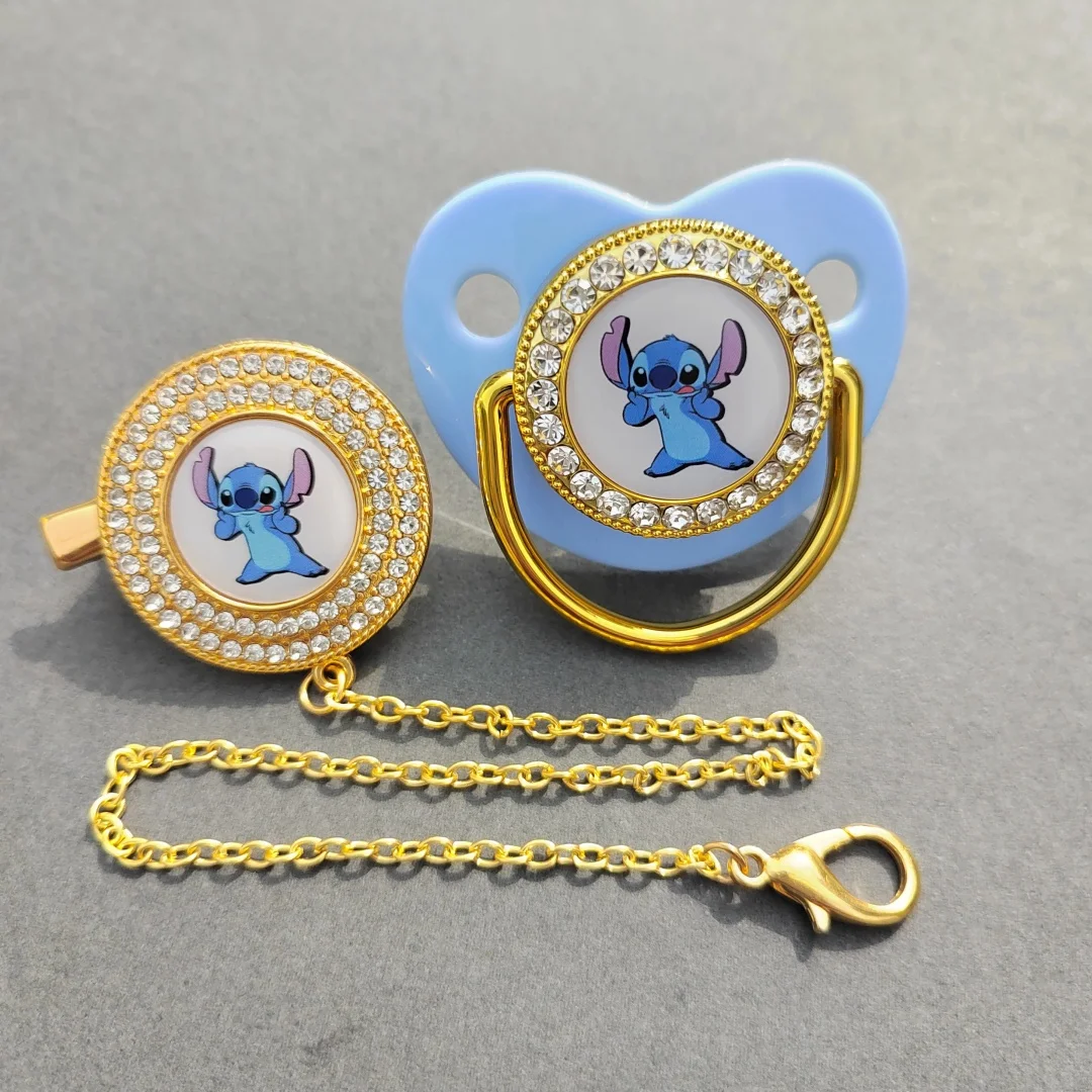 2024 Luxury sales of baby pacifier chain clip Stippy animation baby no BPA Bling pacifier silicone baby crawling suit new design