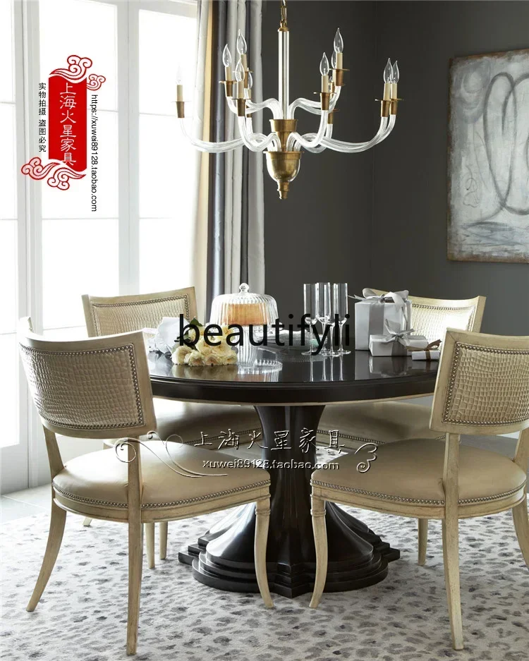 American rural solid wood round dining table, European modern simple personalized dining table, French high-end, furniture2936