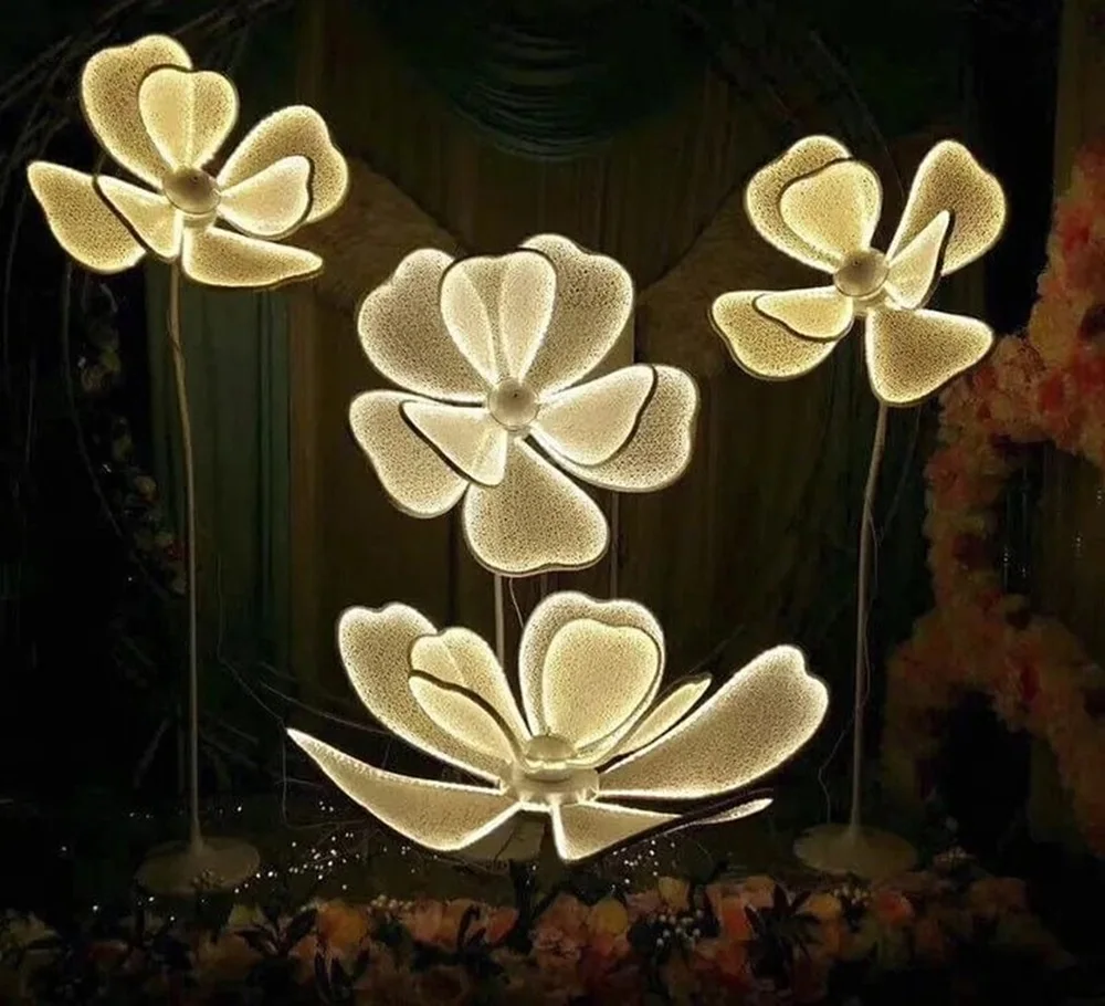 زهور الفاوانيا المضيئة المزخرفة بإضاءة LED، دليل طريق الزفاف، زخرفة حريرية بيضاء، لتزيين المنزل في حفلات الزفاف وأعياد الميلاد