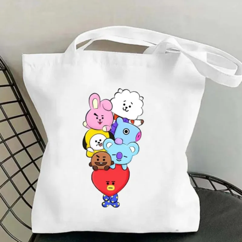 BEAST KINGDOM Cute BT21 Kpop Women Shoulder Bags Casual Handbag Tote Bag Large Capacity Cotton Shopping Bag