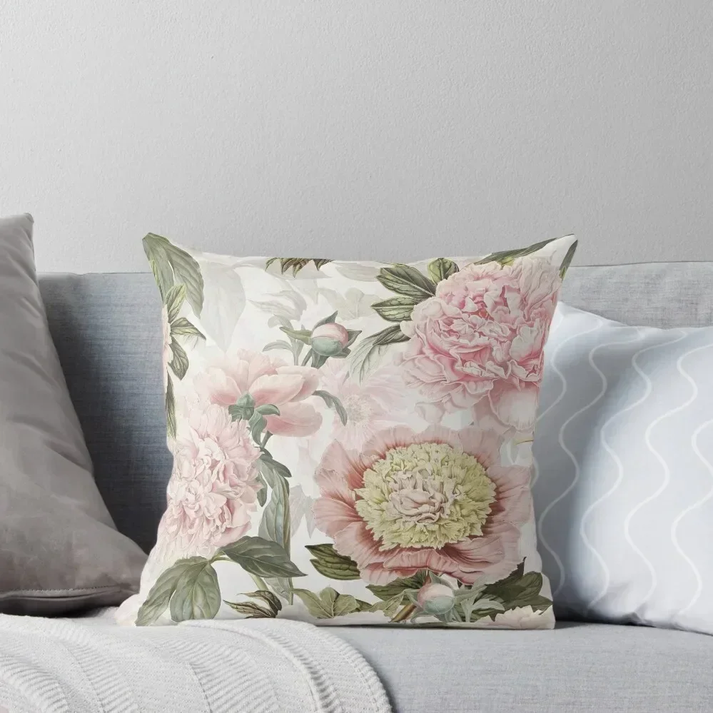 

Vintage Botanical Blush Peony Flowers Botanical Garden Pattern Throw Pillow luxury decor pillow