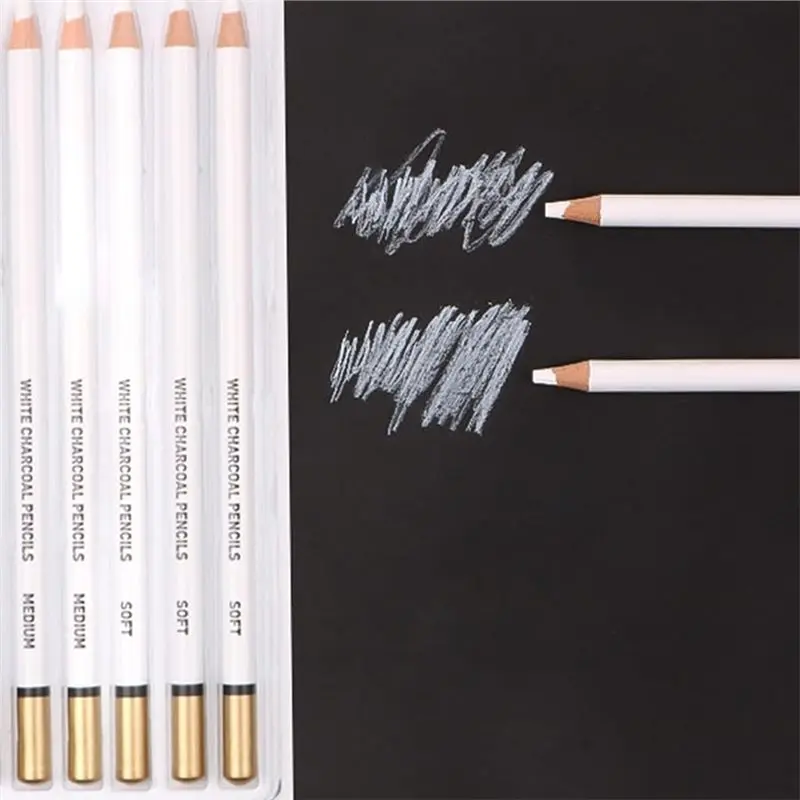 Y50A-Prmeium White Charcoal Pencil Set- Set Of 6 Premium Soft 3 Pcs& Sketch Highlight 3 Pcs For Ideal For Drawing