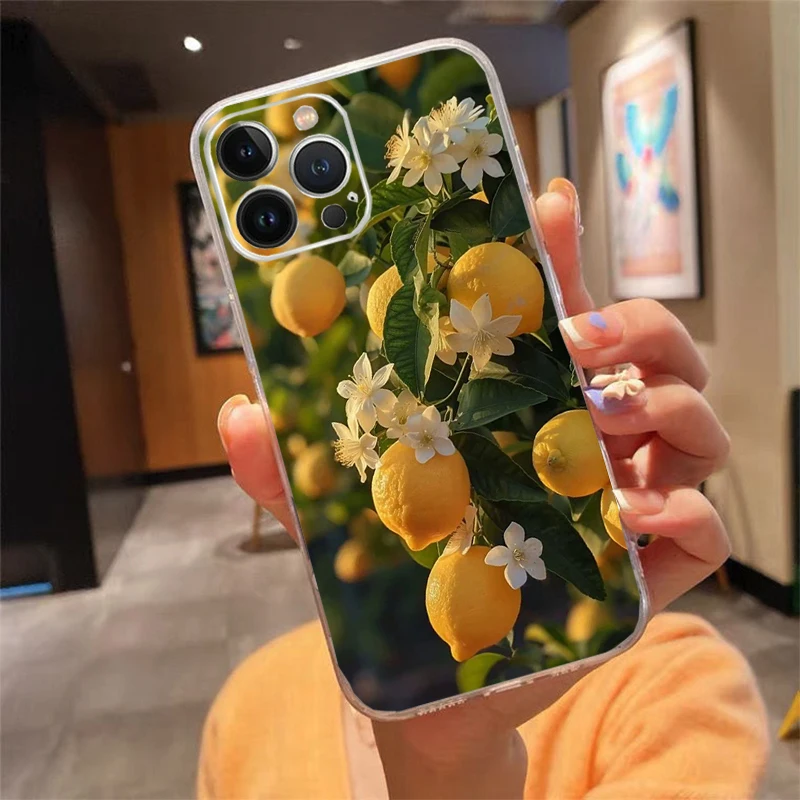 

Phone Case For iPhone 17 Pro Max Air 16 15 14 13 Pro Max 15 16 Pro 15Plus Silicone Cover Summer Fruit Lemon