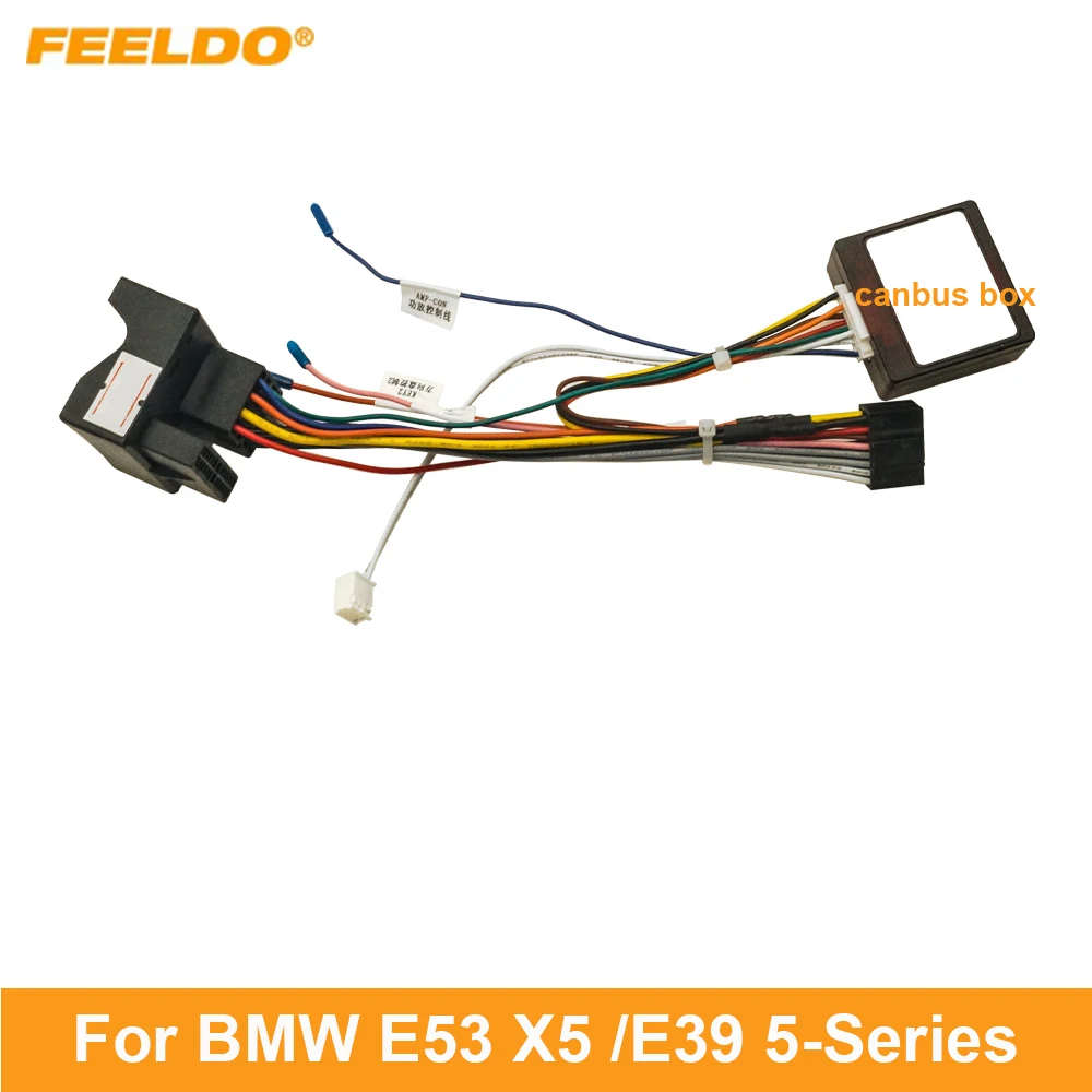 

FEELDO Car Audio 16pin Wiring Harness Wire cable With Canbus For BMW E53 X5/BMW E39 5-Series Stereo Installation Wire Adapter