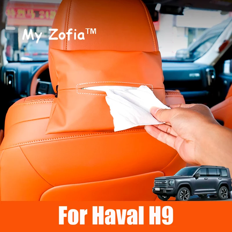 

For Haval H9 2024 2025 2026 New H9 II 2nd Car Styling Paper Towel Bag Headrest Tissue Holder Hang Pocket Interior Accessories