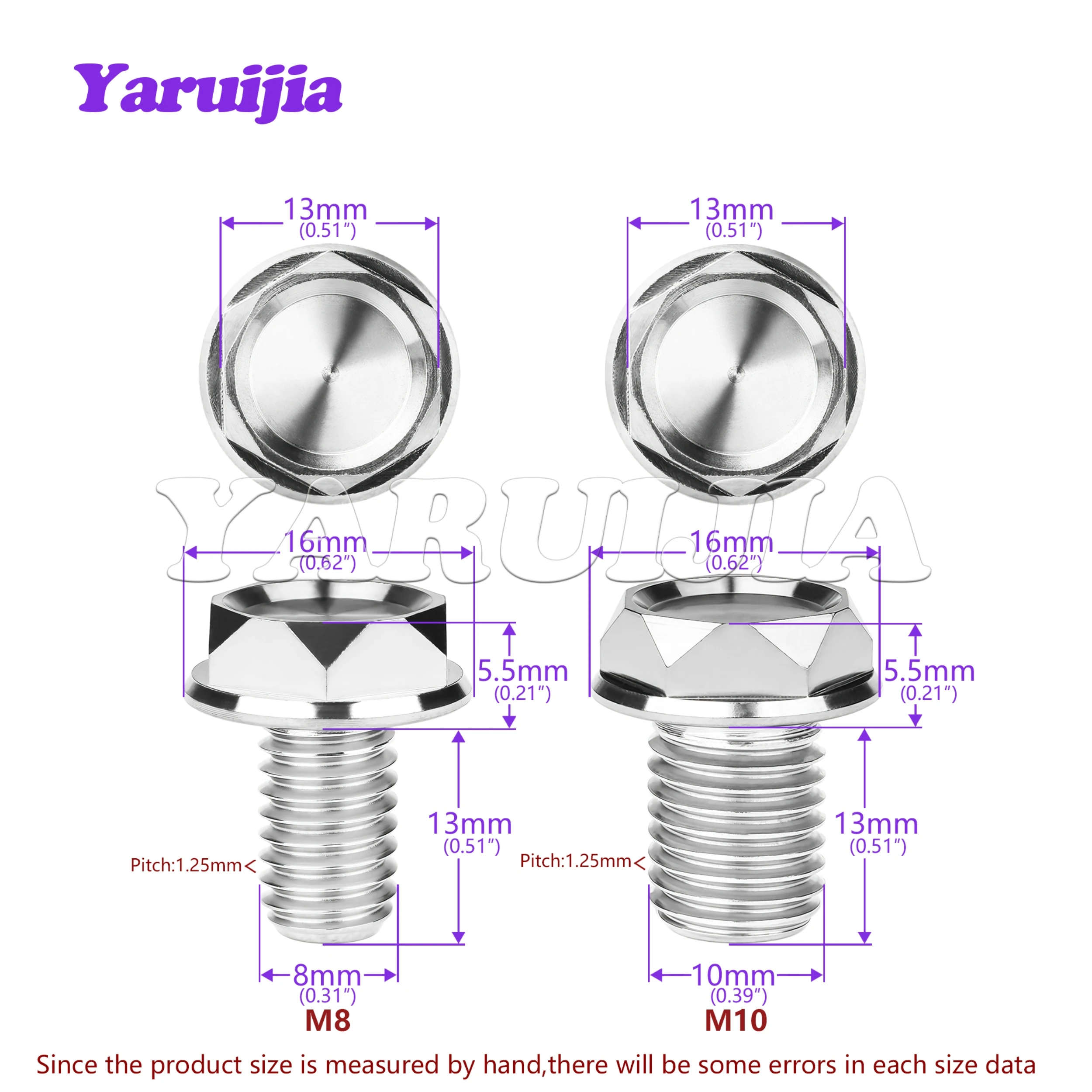 Yaruijia Titanium Bolt M8M10x13mm Clockwise Counterclockwise Right-hand/Left-hand Thread for Motorcycle Scooter Rearview Mirror