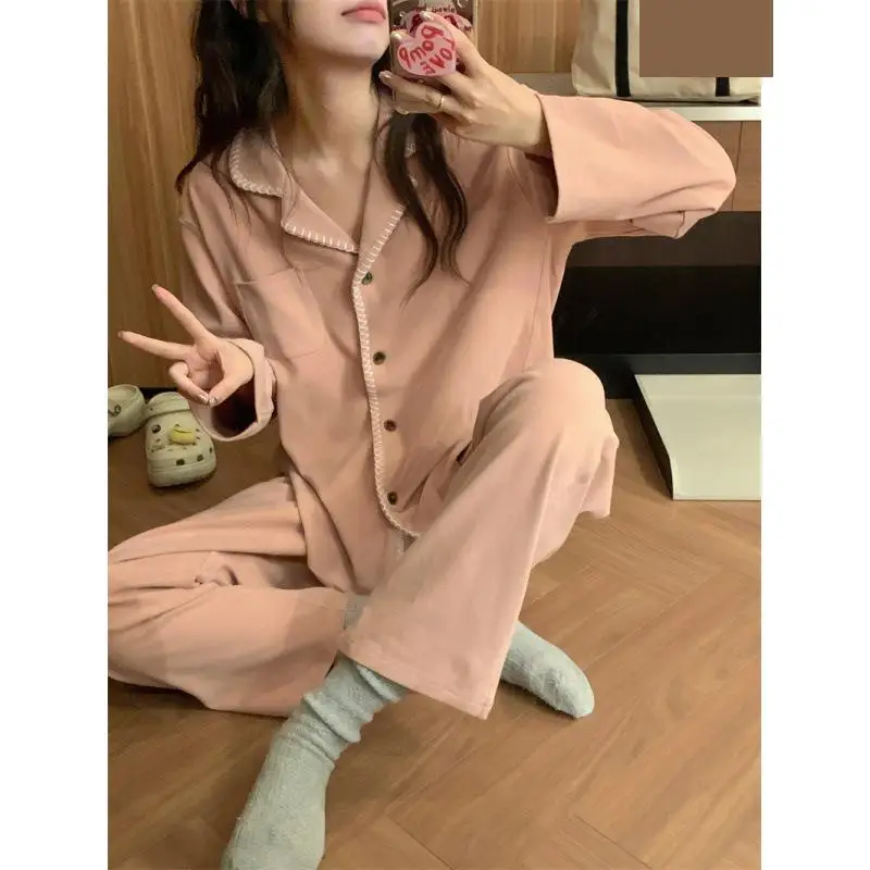 

2023 Autumn/winter New German Velvet Rubber Powder Lazy Japanese Home Fur Pj Long Sleeve Pants Set Lapel Female Pajamas Woman