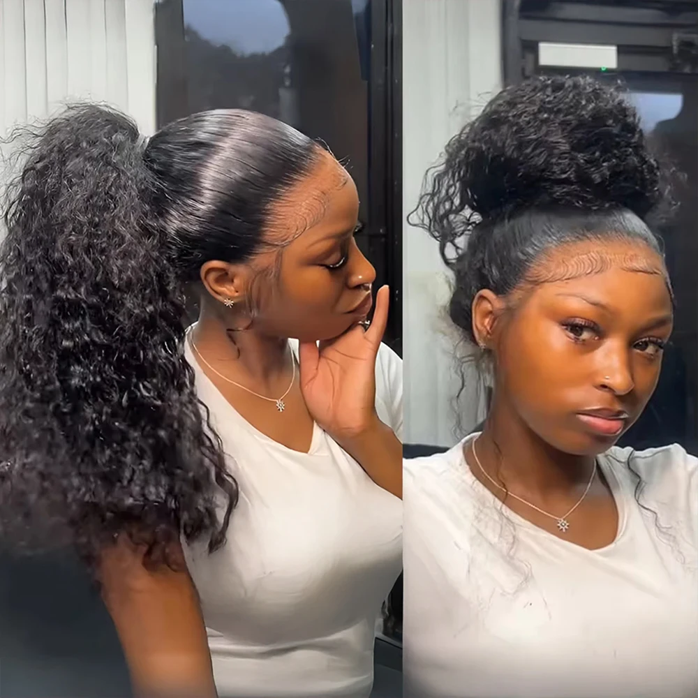 

40inch 360 HD Full Lace Wig Human Hair Curly Wigs 250% Density Loose Deep Wave 360 Lace Front Wig Preplucked Ponytail Bun Styles