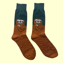 1 Pair Unisex Funny Novelty Sloth Pattern Trendy Breathable Mid Tube Socks Suit In All Seasons For Daily