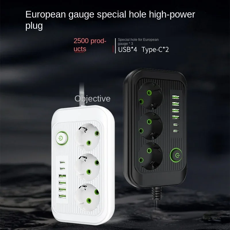 EU Plug AC Outlets Multitap Socket Extension Cord Electrical Power Strip With USB Type C Fast Charging Network Filter Adapter