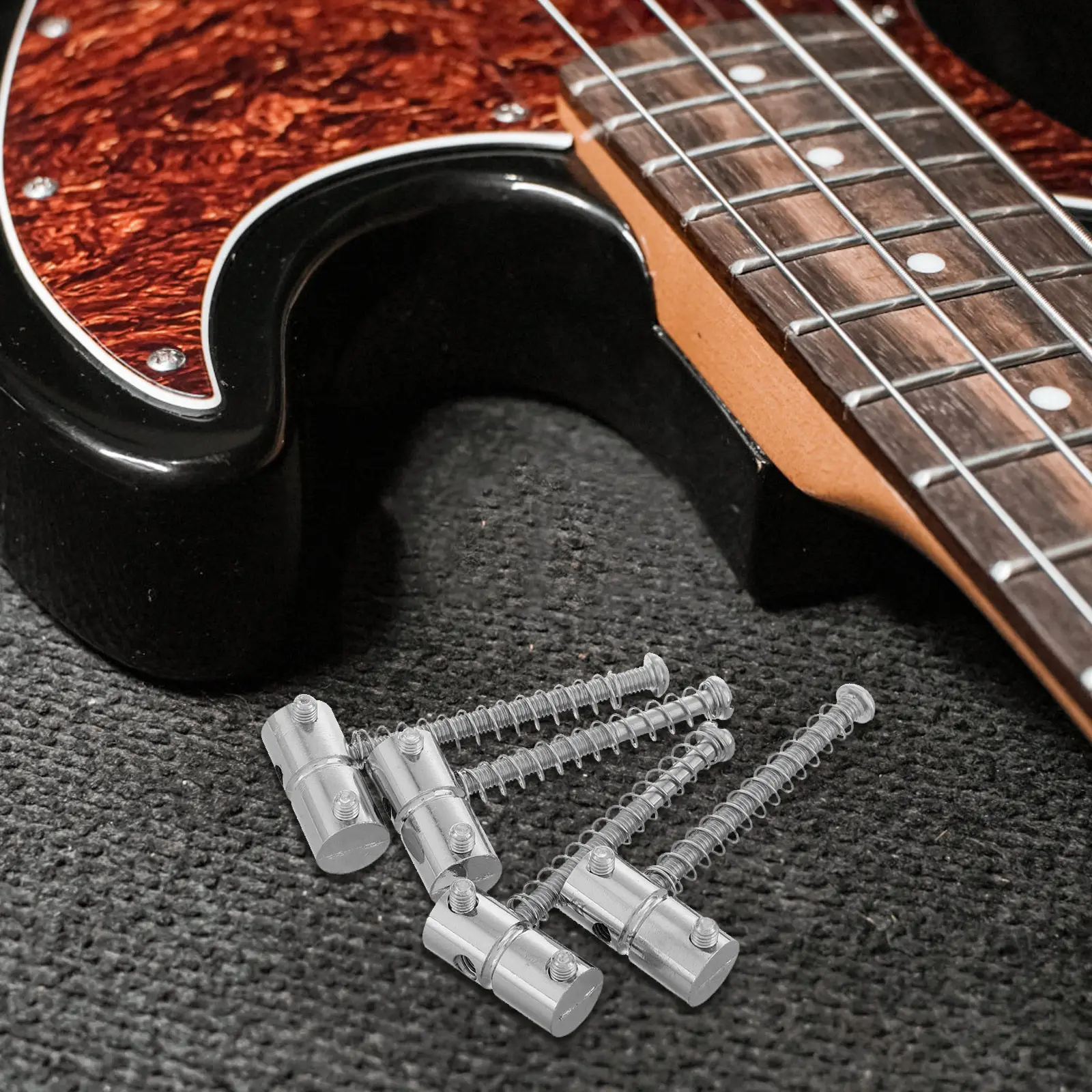 4Pcs Four-String Bass Bridge Saddle Silver Metal Guitar Replacement Parts for Electric Bass Guitar Bridge Tailpiece Accessories