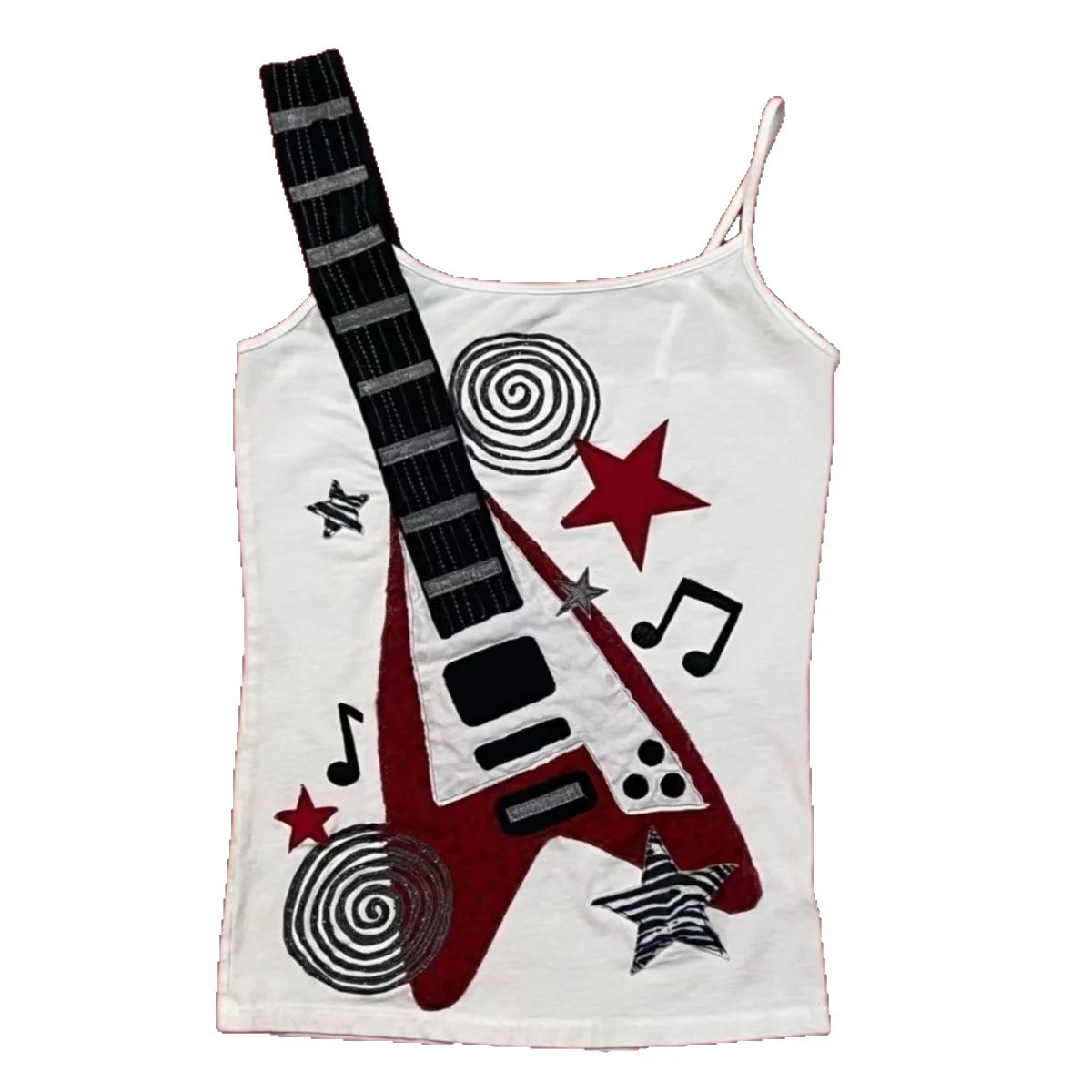 Women's Y2K Vintage Rock Guitar Print Cami Top Sleeveless Spaghetti Strap Graphic Tank Top with Star Music Notes for Streetwear