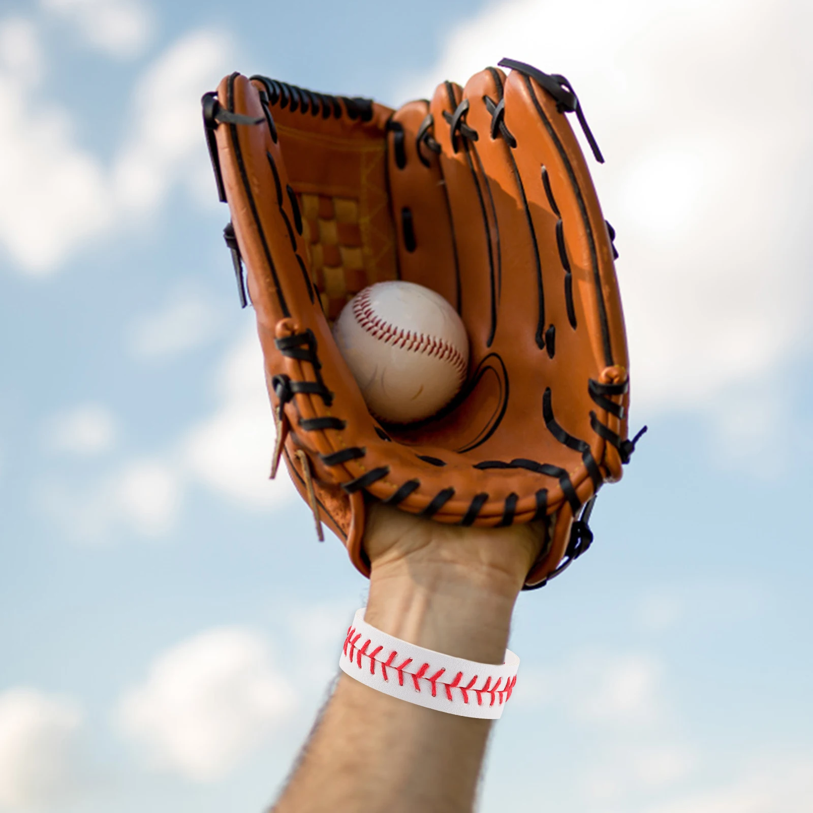 

2 Pcs PU Bracelet Woven Baseball for Men Mens Adjustable Bracelets Braided Wrist Band