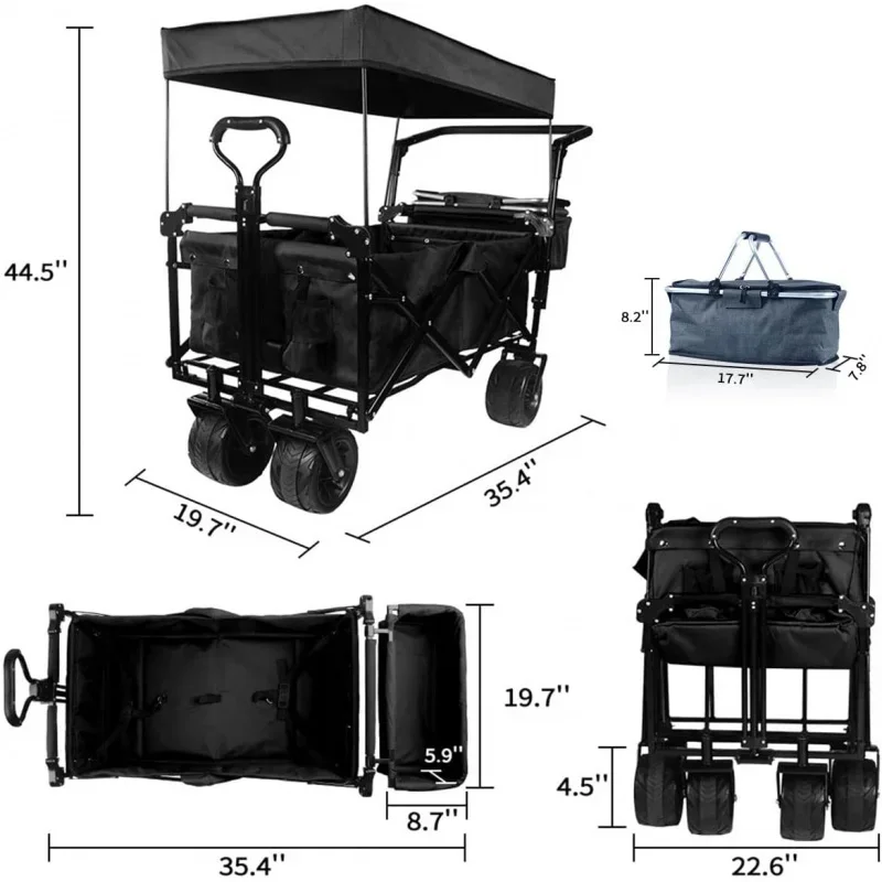 Collapsible Wagon Heavy Duty Folding Wagon Cart with Removable Canopy, 4