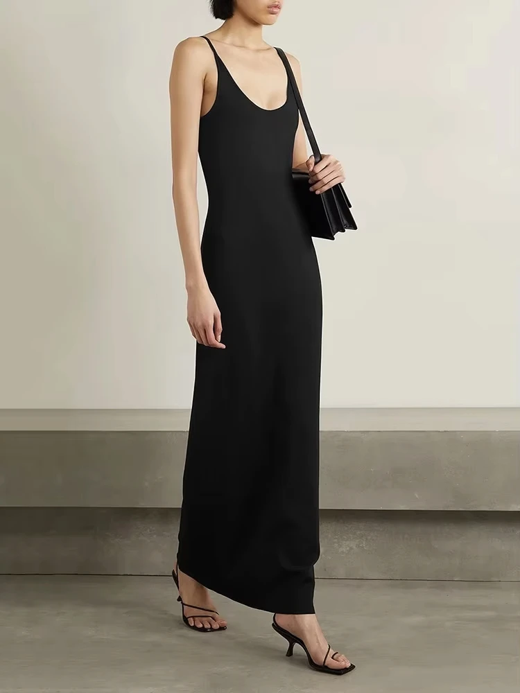 

Knit Halter Slim Long Dress Funky Minimalist Hundred Black Package Hip Women's Dress 2024 Summer New