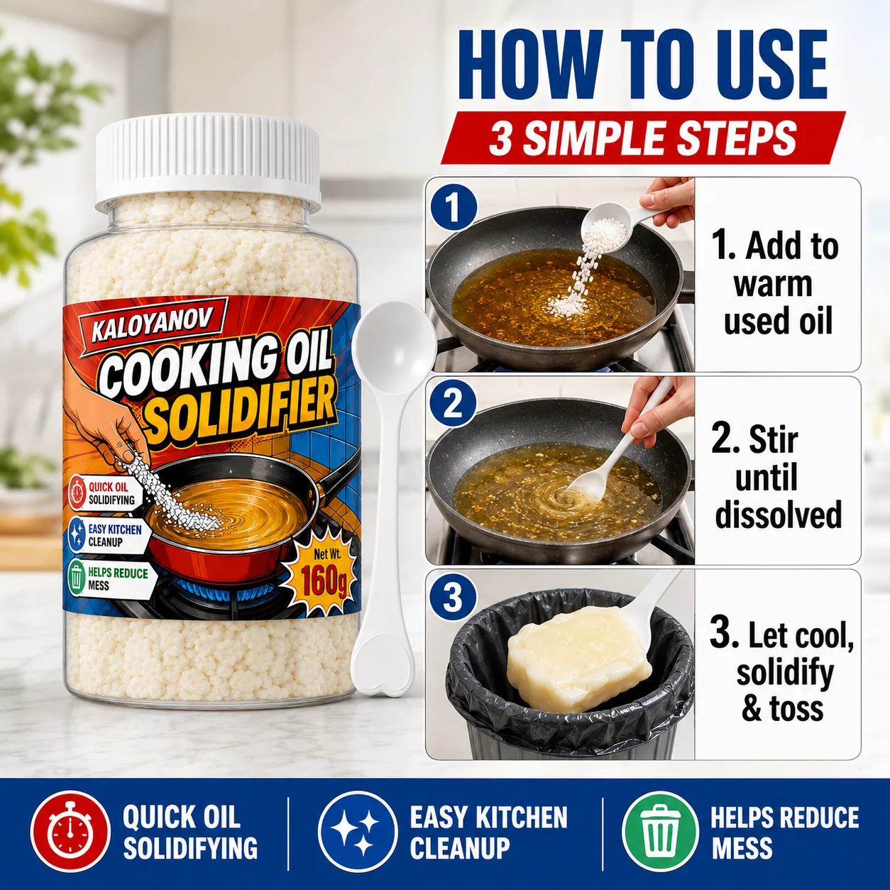 Cooking Oil Solidifier Powder Waste Oil Disposal Agent Eco-Friendly Kitchen Cleaning Tool Fast Acting Used Oil Hardener Safe